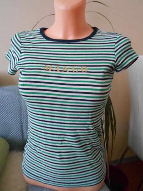 Pásikavé tričko so zlatým nápisom, mango,xs