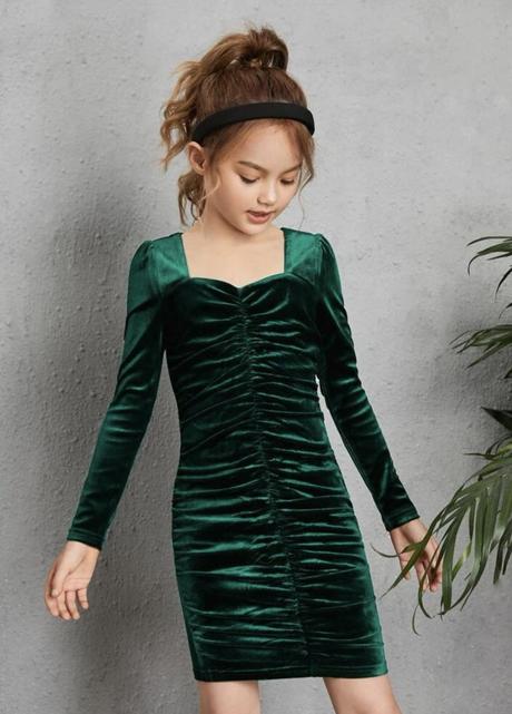 Smaragdove velúrové šaty mama a dcera, 128 - xs