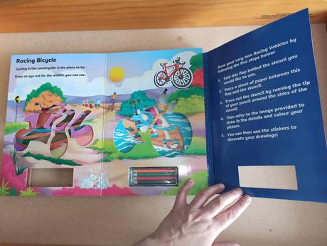 Racing vehicles - stencil activity book,