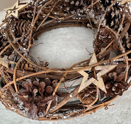 Prírodný vianočný veniec(handmade) + strieborná 3d,