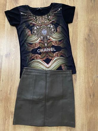 Sukňa kožena + tričko, camaieu,s