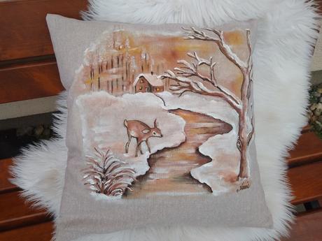 Maľované vankúše so zimnou krajinkou,