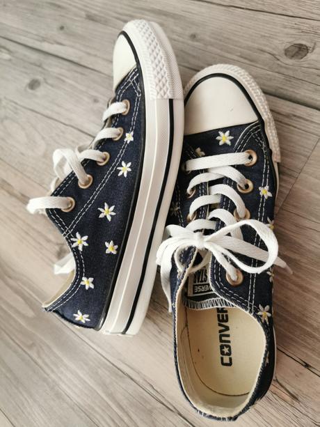 Tmavomodré plátenky s kvetmi converse, converse,36
