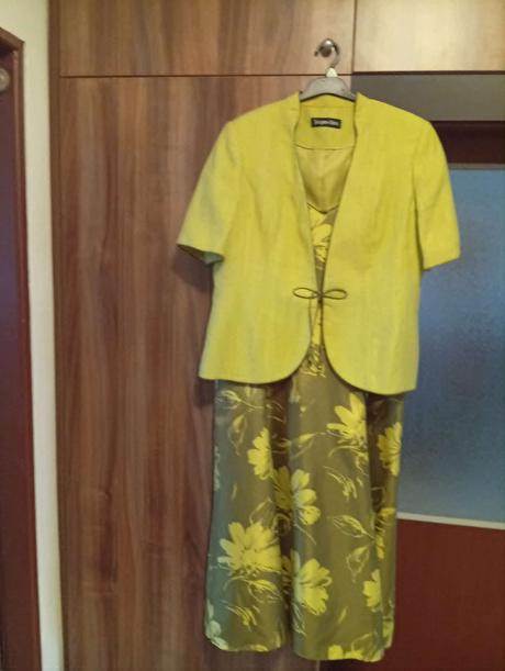 Krásne šaty so sakom, netradičná olivová farba, 46