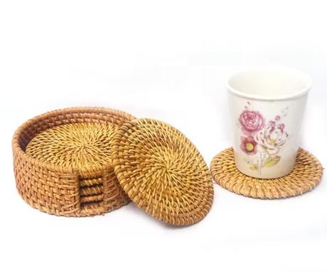 6 ks/sada ratanových podložiek pod poháre, 