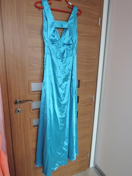 Tyrkysové satenové šaty dlhé spoločenske, s