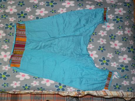 Ethno nohavice tyrkysove s vysivkami, l