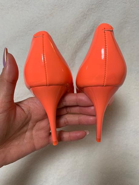 Neónové ružovo oranžové lodičky na podpätku, 39 / 40