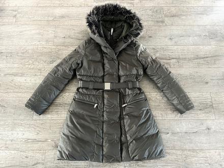 Luxusny damsky paperovy kabat-bunda poivre blanc, l