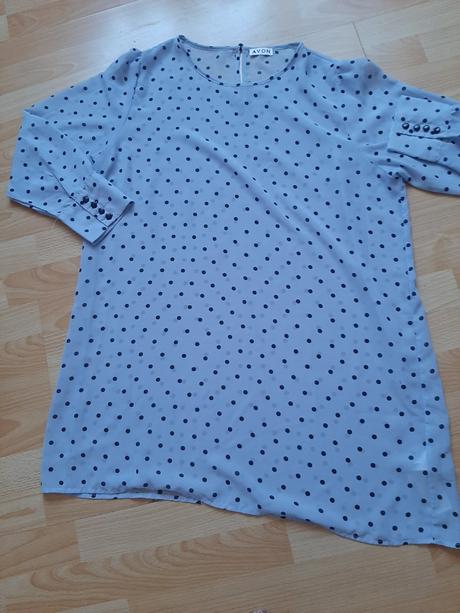 Bledomodré šaty s čiernymi bodkami, voľný strih, avon,xl