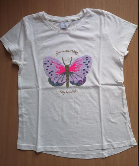 Tričko s motýľom z premenlivých flitrov, lindex,128