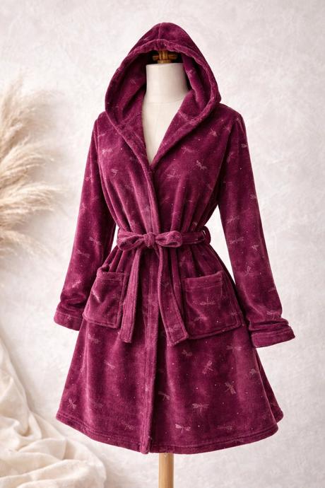 Dámsky bordový župan s kapucňou, s