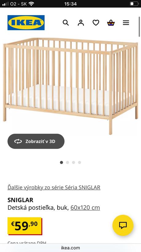 Detská postieľka ikea s matracom, šírka (cm): 60,dĺžka (cm): 120