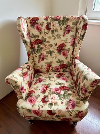 Dizajnové kreslo ušiak kvalitná kvetinová látka, 