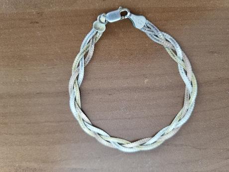 Trojfarebný prepletaný strieborný náramok, 