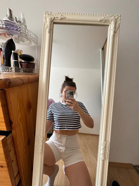 Modro biely pásikavý crop top, zara,m