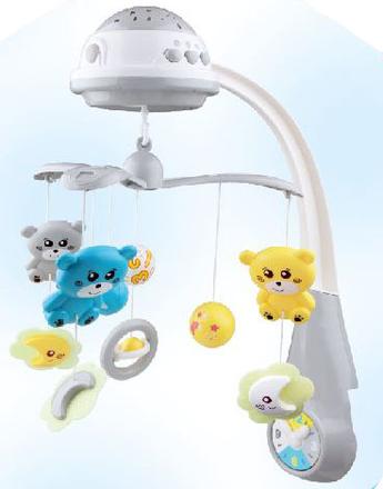 Babymix kolotoč nad postieľku s projektorom šedý,