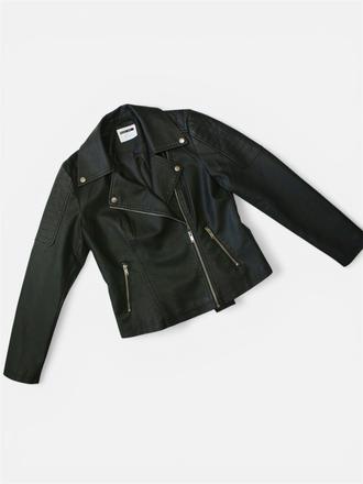 Dámska čierna motorkárska koženková bunda prechodn, l