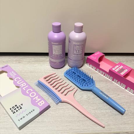 Hair burst šampón, kondicionér, hrebeň a kefa,