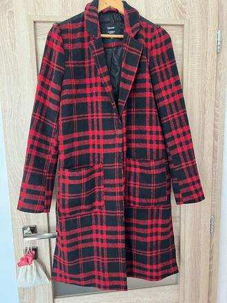 Krasny karovany dlhy kabat cropp, xl