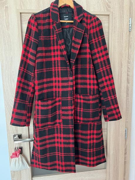 Krasny karovany dlhy kabat cropp, xl