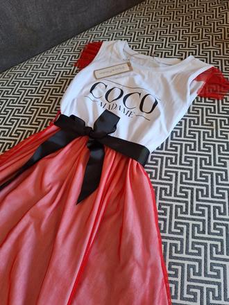 Štýlové červeno-biele šaty coco madame s tylovou s, 164 / 170 / m / s