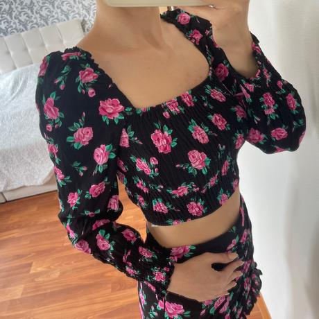 Kvetinový komplet sukne a topu, bershka,s