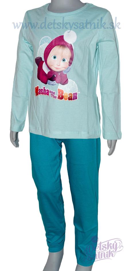 Pyžamo dlhé dievčenské máša a medveď modré, 128