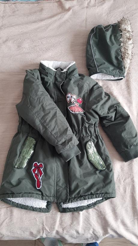 Krasna zimna predlzena bunda s nasivkami a flitram, kiki&koko,116