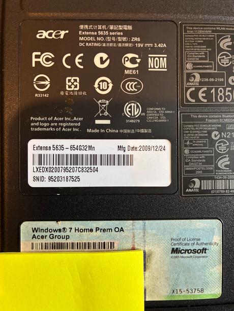 Notebook acer extensa 5635 win 10, acer