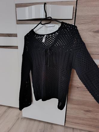 Pletený sveter s viazaním, takko,m