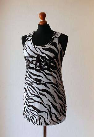 Štýlový predĺžený top so vzorom zebry a flitrami, m