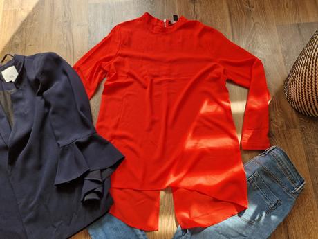 Červená predĺžená blúzka so stojačikom, l