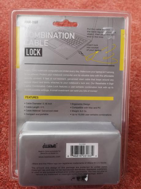 Iwave kombinovaný kábel, zámok na notebook, 