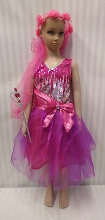 3dielny ružové šaty čelenka závoj palička, 116-134, 