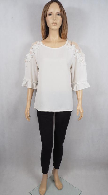 Kvalitný biela blúzka s čipkou, 40