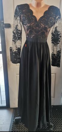 Béžovočierne spoločenské šaty, s