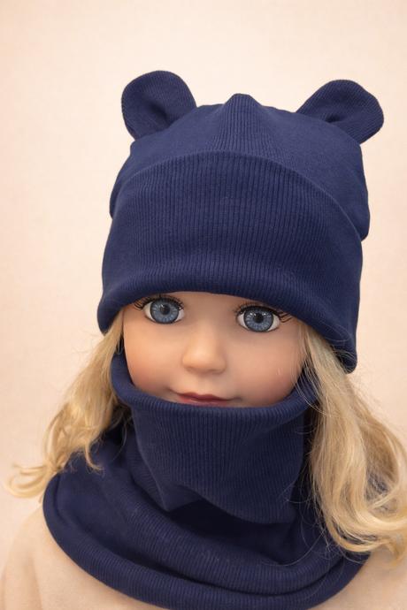 Detský set čiapka + nákrčník s uškami, 74 - 140