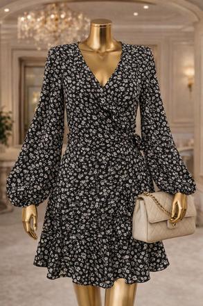 Only romantické čierne zavinovacie šaty, only,36