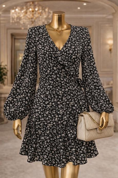 Only romantické čierne zavinovacie šaty, only,36