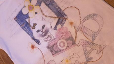 Biele tričko s mačičkou, málo nosené, 110