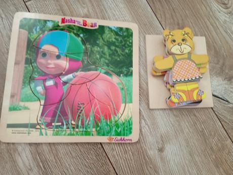 Drevené puzzle a skladací medvedik,