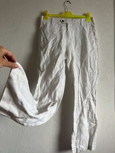 Lanove nohavice biele  krasne sedia na postave, h&m,m