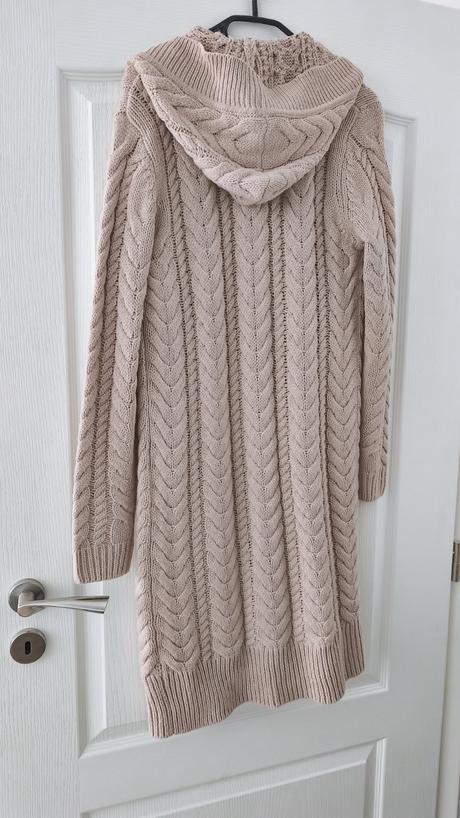 Dlhý vlnený pudrovoružový sveter cardigan veľ.s, reserved,s