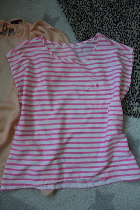 Ruzovy pasikovy top -bluzka a handmade celenka, m