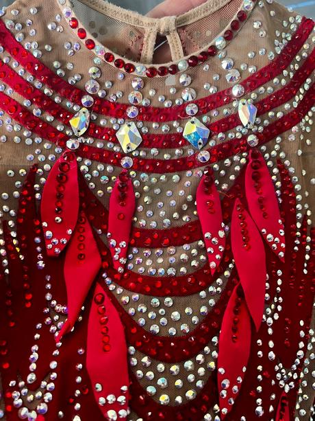 Gymnastický súťažný dres swarovski vel. 6-10 rokov, 128