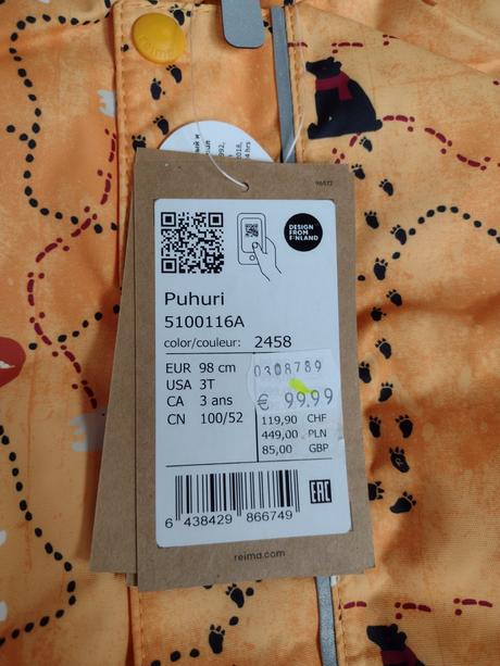 Špičkový reima overal s motívom ľadového medveďa, reima,92 / 98