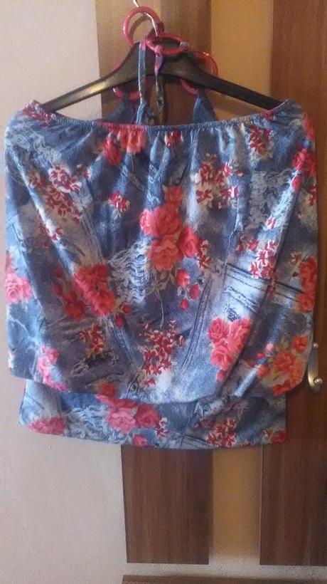 Tielko modré s kvetmi, m