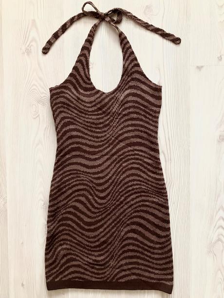 Dámske vzorované hnedé minišaty s viazaním, h&m,s