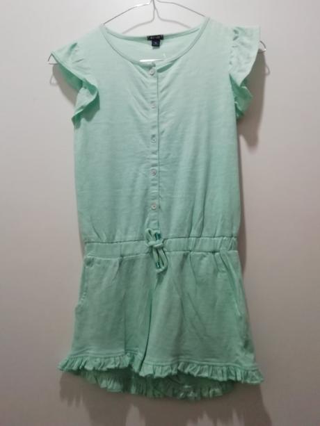 Mentolový bavlnený kraťasový overal kiabi, 128